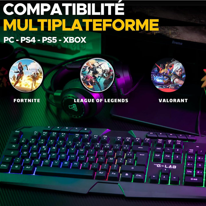The G-Lab - Combo Natrium – Gaming-Tastatur 4-in-1 – Gaming-Tastatur AZERTY USB, RGB, 19 Antihosting