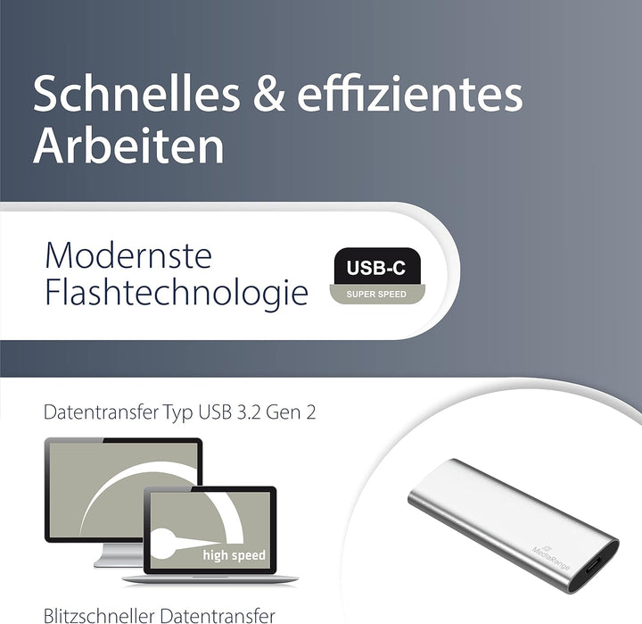 MediaRange Externes SSD Laufwerk 480 GB - USB Type-C Solid State Laufwerk mit 3.2 Gen 2 Flash Techno