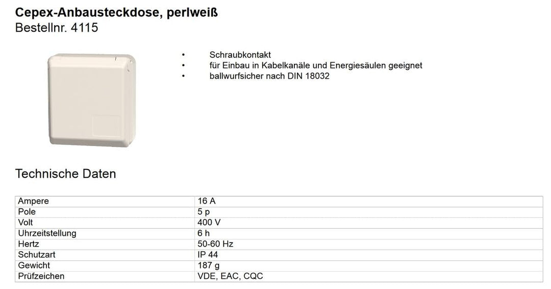 CEE-ANBAUDOSE IP44 16A5P MENNEKES 4115