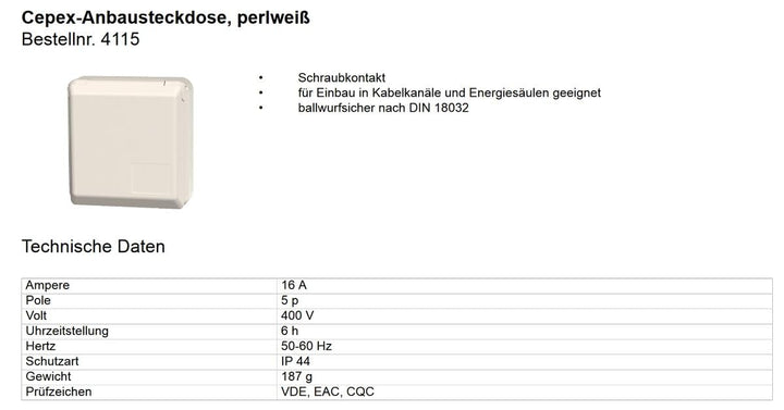 CEE-ANBAUDOSE IP44 16A5P MENNEKES 4115