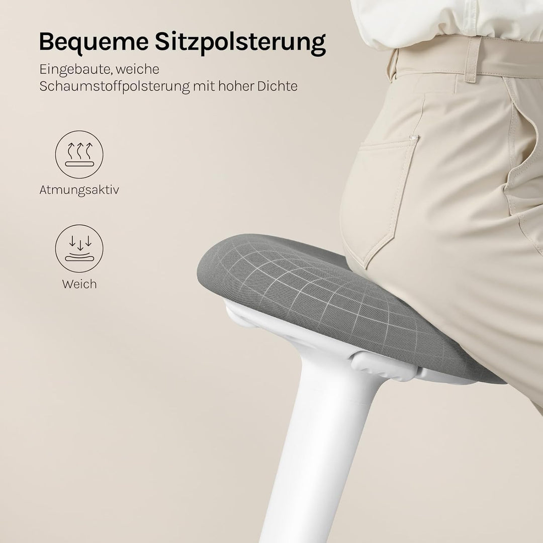 WOLTU Ergonomischer Stehhocker, 360° neigbarer Bürohocker, Grau+weiss | Grosser Sockel, Anti-Rutsch