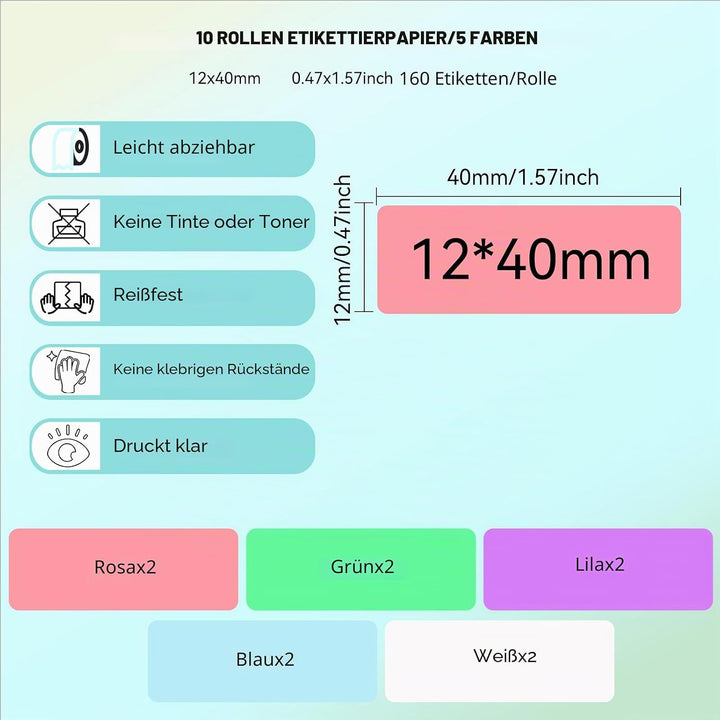 D30 P15 P11 Etikettenhersteller-Band, 12 x 40 mm Etikettendruckpapier, Standard-laminiertes Büro-Eti