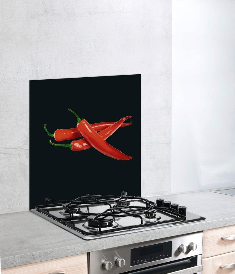 WENKO Glasrückwand Hot Peperoni 60 x 70 cm - Spritzschutz, Gehärtetes Glas, 60 x 70 cm, Mehrfarbig,