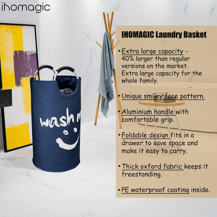 IHOMAGIC 115L Faltbar Wäschekorb, Grosser Wäschesammler Wäschetonne Stoff Wäschesack mit Griffe, Han