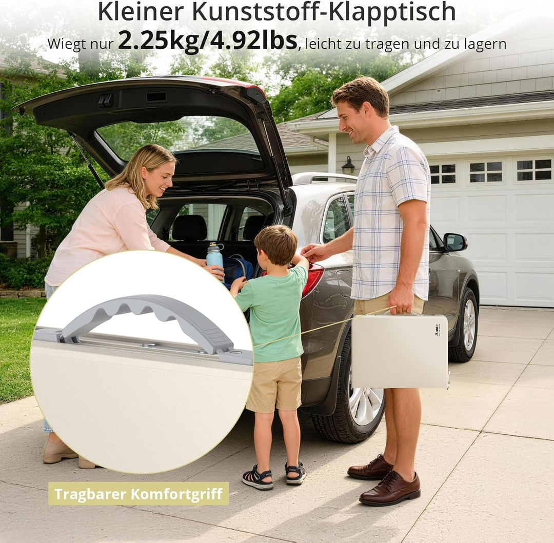 Anbte Campingtisch Klappbar 58x40cm Aluminium-Rahmen & Kunststoff-Tischplatte mit 3 Höhen Verstellba