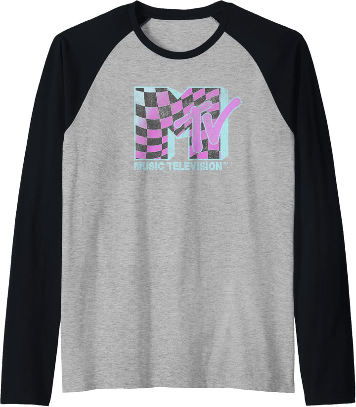 MTV Music Television Checker Wave Logo Raglan