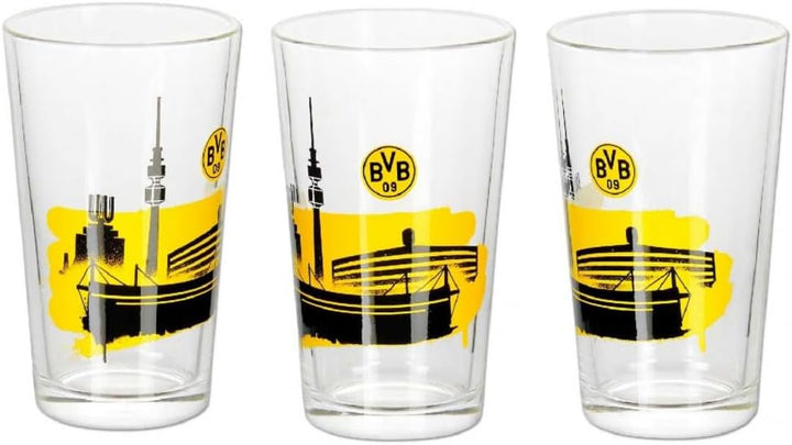 Borussia Dortmund Wasserglas/Glas Skyline 2er Set BVB 09 - Plus gratis Aufkleber Forever Dortmund