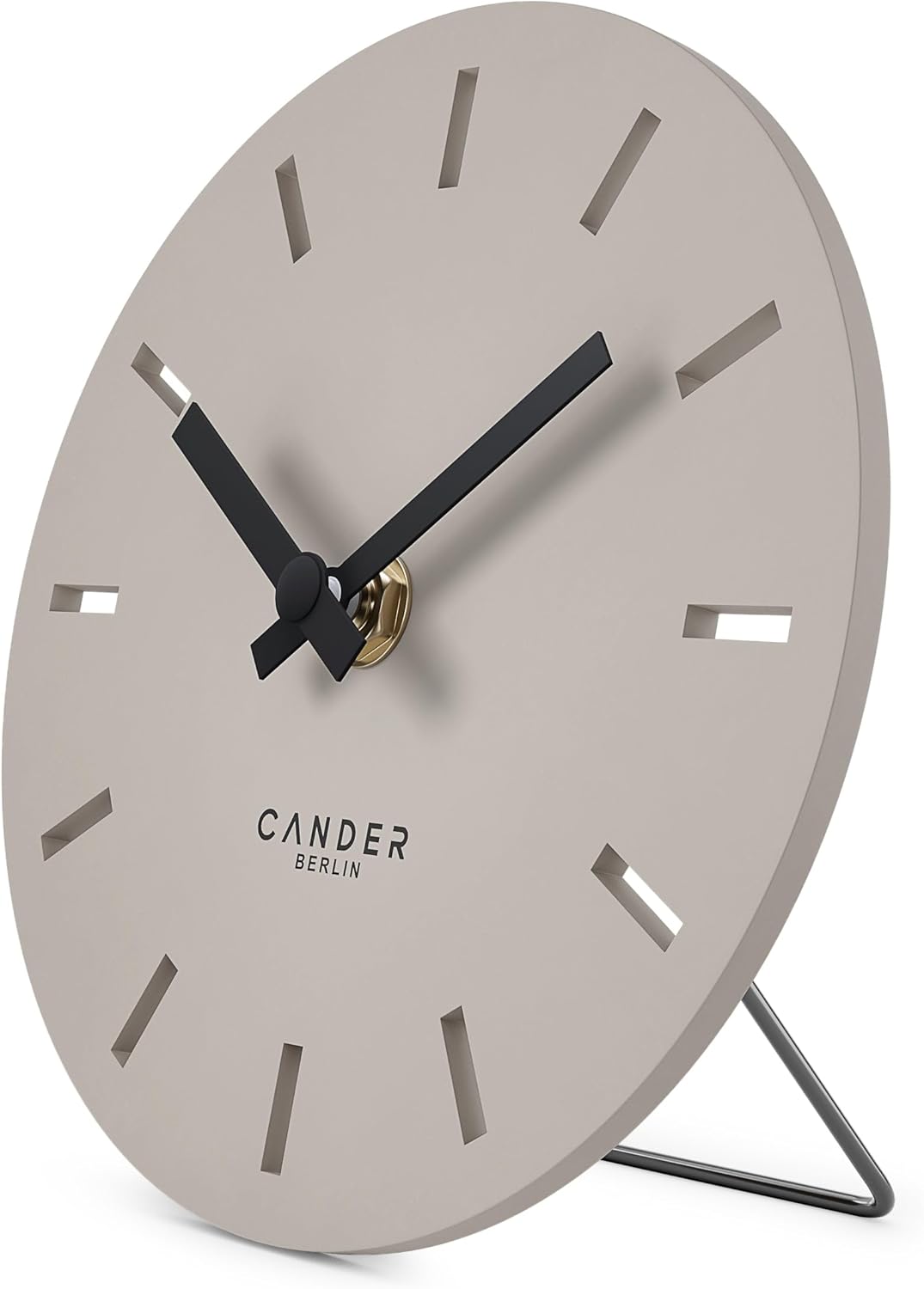 Cander Berlin MNU 2515 P Tischuhr lautlos ohne Ticken 15 cm analog batteriebetrieben warmgrau modern