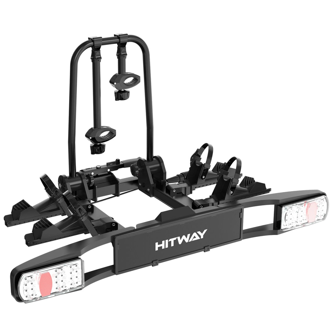 HITWAY Fahrradträger für 2 E-Bikes, 60 kg Tragfähigkeit, klappbare Pedalstützen, LED-Rückleuchten, v