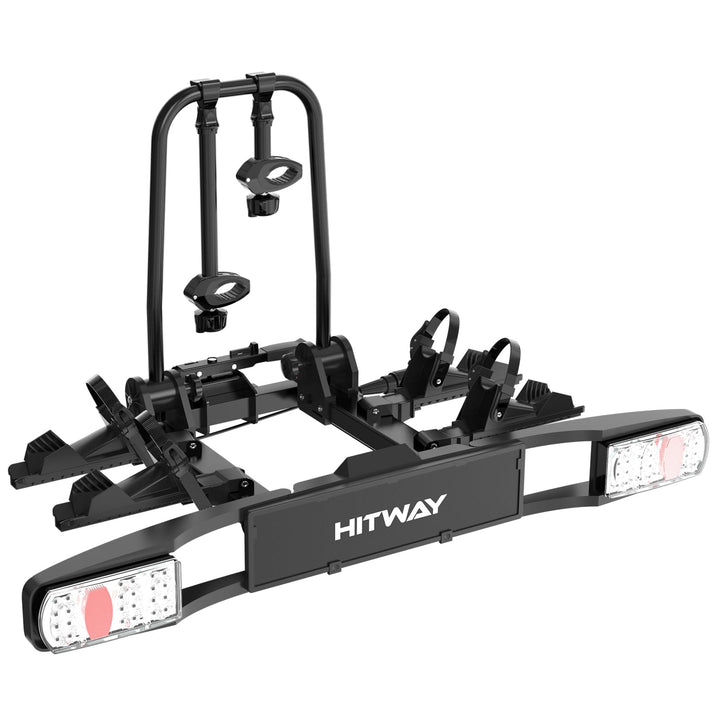 HITWAY Fahrradträger für 2 E-Bikes, 60 kg Tragfähigkeit, klappbare Pedalstützen, LED-Rückleuchten, v