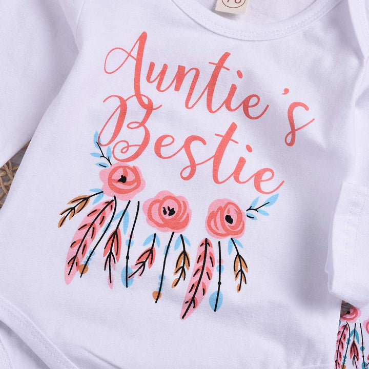 Baby Mädchen Kleidung Tante Bestie Strampler Top+Floral Pants+Hat 3Pcs Baby Tante Bekleidungssets 18