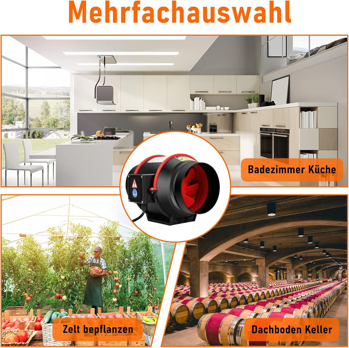 Rauchabzug Rohrventilator 150mm, Regelbar Inline-Kanalventilator, Abluftventilator mit variabler Ges