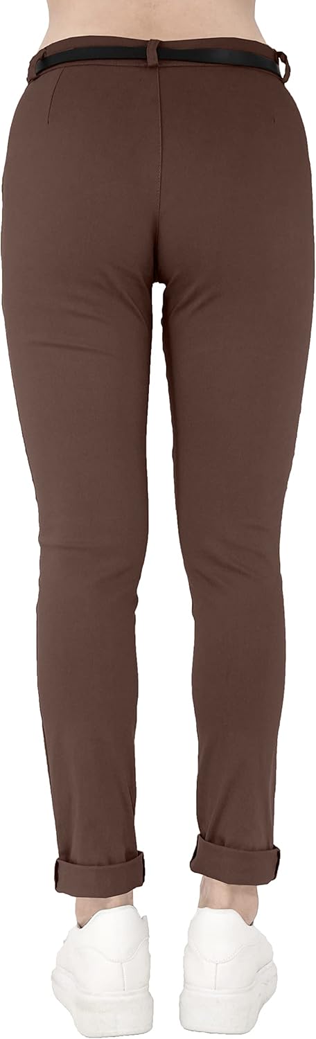 JOPHY & CO. Elastische Damen-Chino-Hose mit Gürtel (Nr. 3008), Dunkelbraun, L