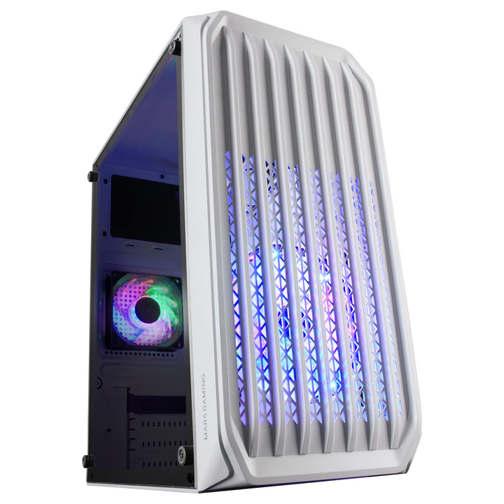 MarsGaming MC-S2 Weiss, Kompaktes Micro-ATX Gaming PC-Gehäuse, 2 FRGB Rainbow-Lüfter mit Frontgitter