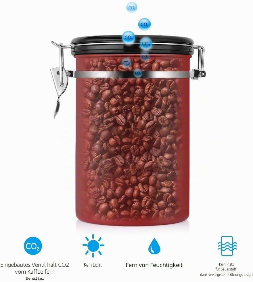 TOPINCN Kaffeebehälter, 1,8 L Lebensmittelbehälter Grosser Luftdichter Schwarzer Küchenbehälter aus