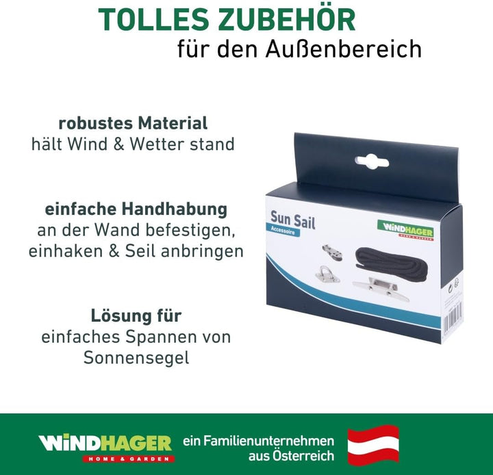Windhager Seilzugset für Sonnensegel, Zubehörset für Sonnenschutz, Komplettset, Montageset, 10897 Si