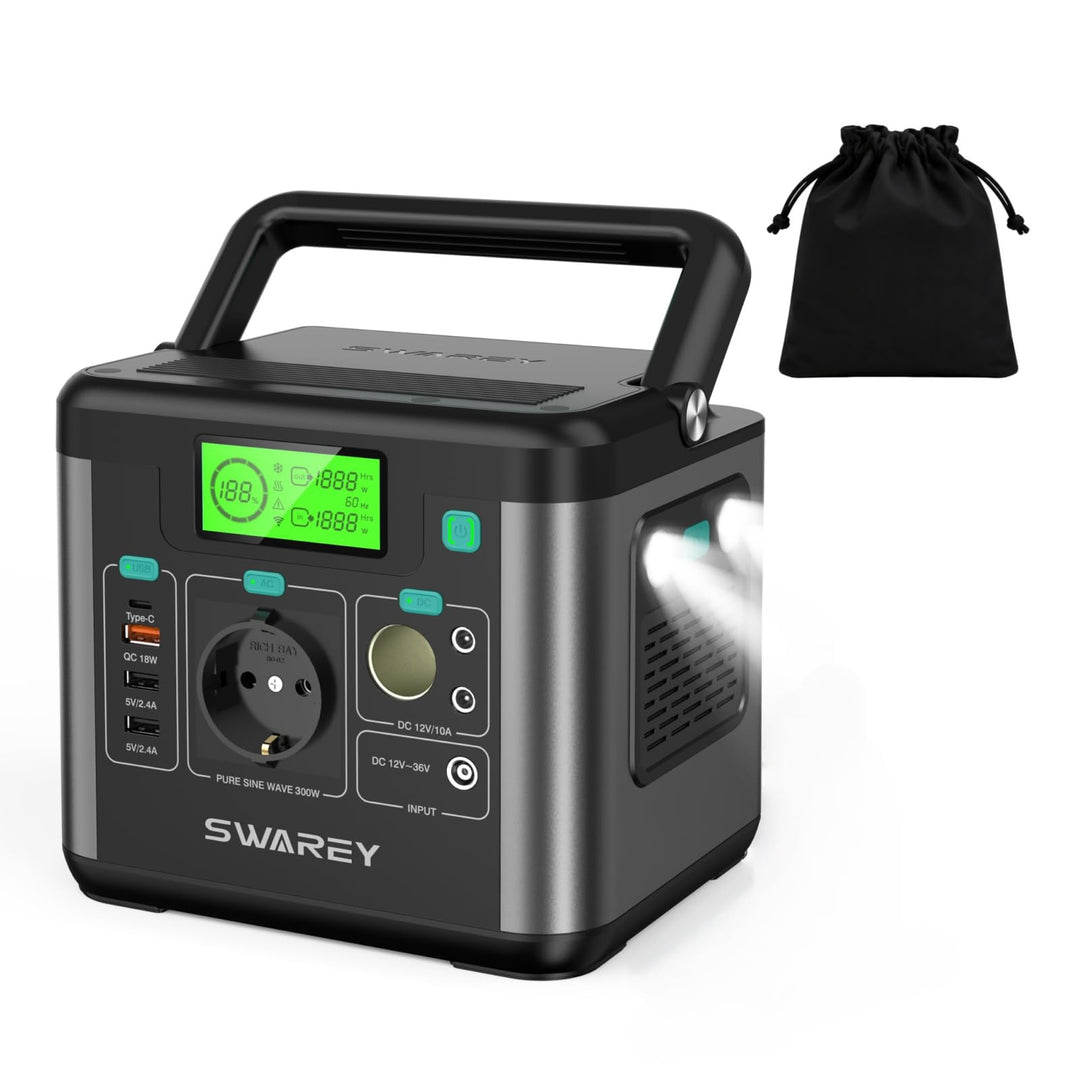 Tragbares Powerstation S160, 300W (Spitze 600W) AC Ausgang, 65W USB‑C Schnellladung, 222Wh Solargene
