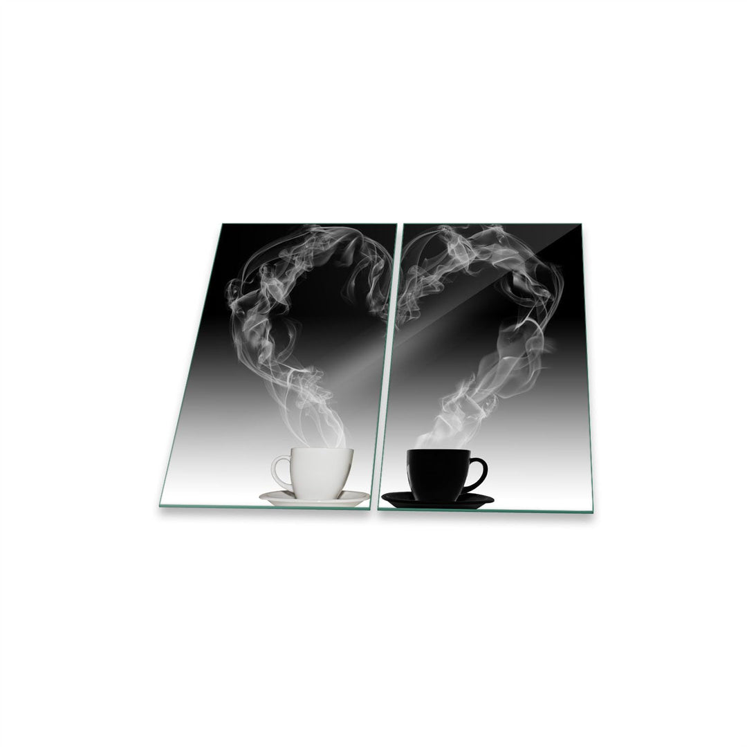 Herdabdeckplatte Abdeckung Ceranfeld Abdeckplatte Schneidebrett 2-Teilig 60x52 Herz Kaffee Schwarz S