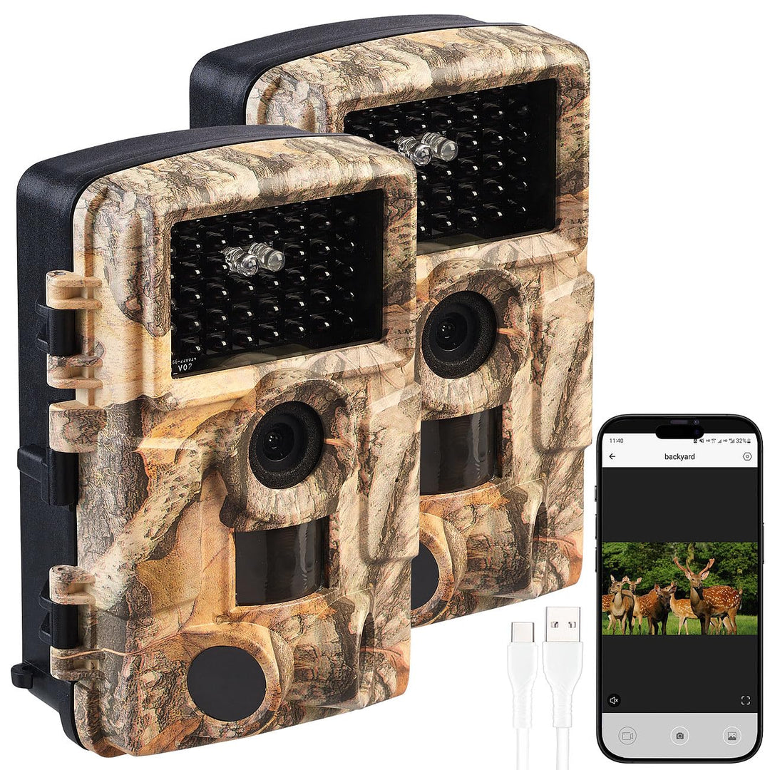 VisorTech Wildkameras: 2er-Set WLAN-Full-HD-Wildkamera, PIR, Nachtsicht, 6 Mon. Stand-by, App (mit H