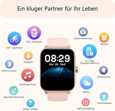 Smartwatch Damen mit Telefonfunktion Alexa Integriert 1.8" Fitnessuhr 100+ Sportmodi, SpO2, Herzfreq