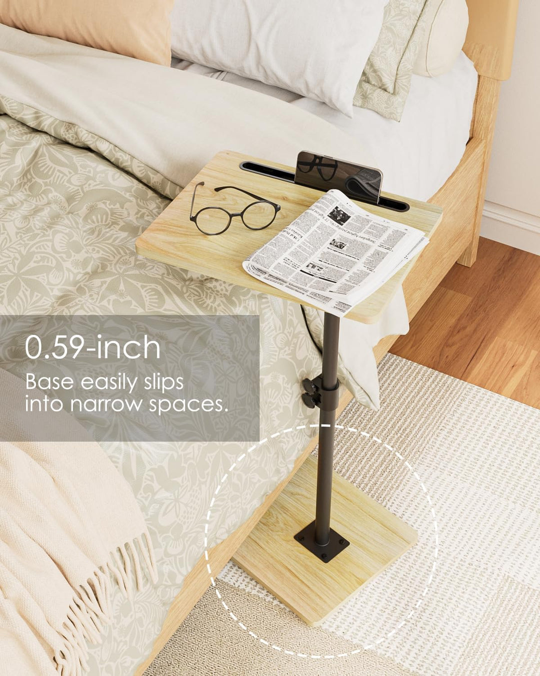 Beistelltisch, C-Form Höhenverstellbar Sofatisch, 360°Rotierend Couchtisch Klein,40x30x(45-81) cm,Ho