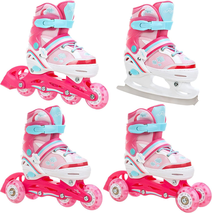 RAVEN 4in1 Inline Skates Triskates Rollschuhe Schlittschuhe Inliner für Kinder Mädchen verstellbar m