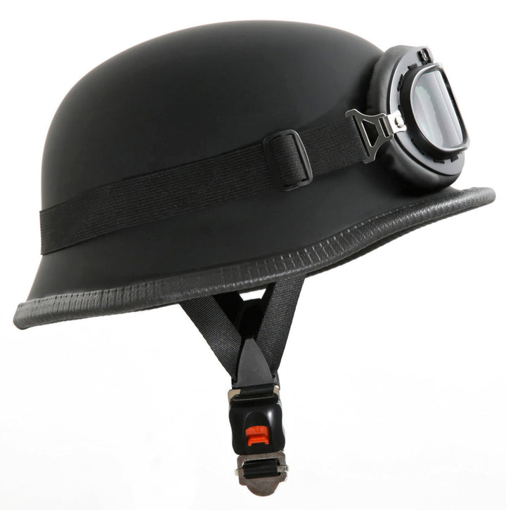 ATO Moto Motorradhelm Stahlhelm & Oldtimer Brille Schwarz matt Grösse: (L 59/60cm)