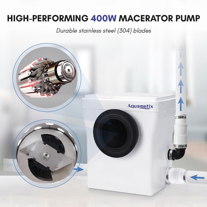 Aquamatix Cubo 400W Hebeanlage 145L/min Abwasserpumpe mit Kohlefilter 3 Eingänge für Toiletten, Wasc