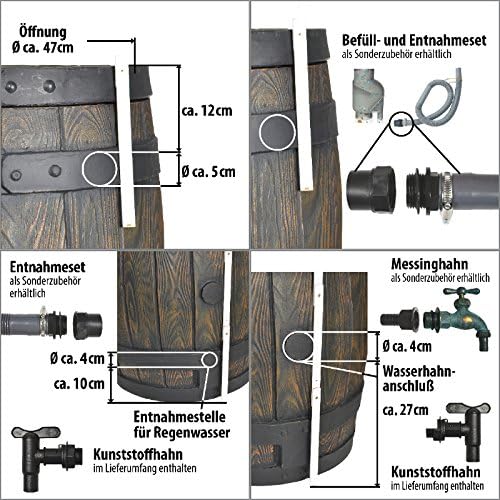 REGENTONNE EICHENFASS 240 Liter REGENFASS Wasserfass REGENWASSERTONNE Wassertonne - FROSTSICHERES Ga