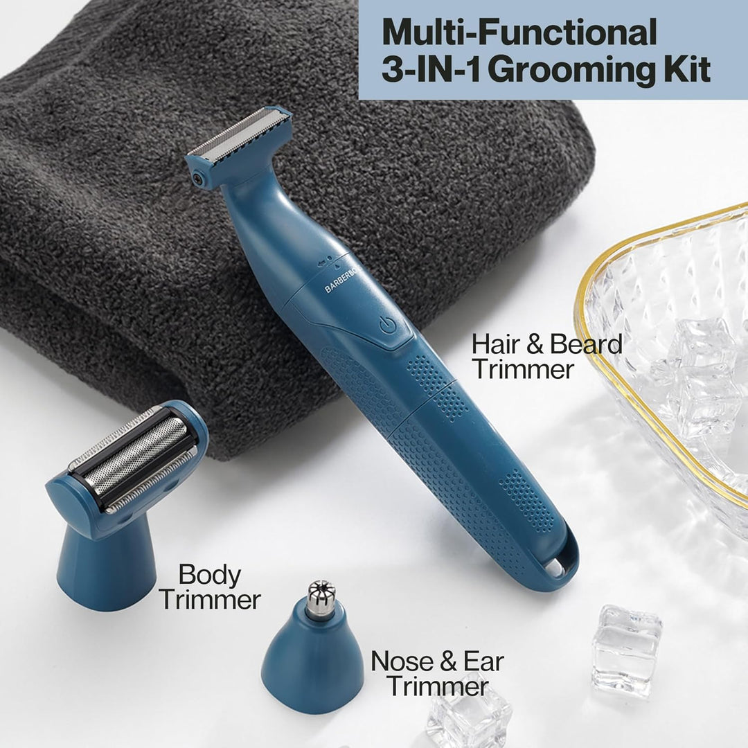 BarberBoss 3-in-1 Herrenrasierer, Pflegeset für Bart, Haare, Nase, Ohr & Körper, Präzisionstrimmer f