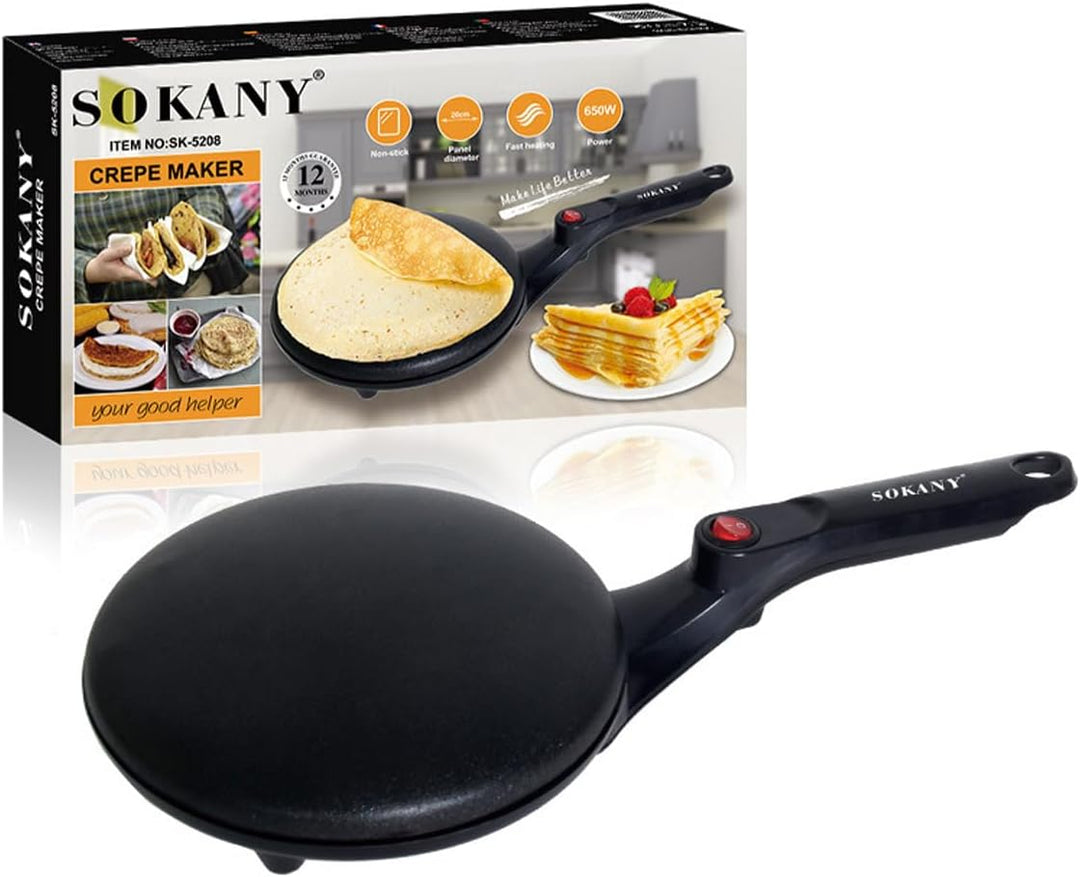 SOKANY Crepes Maker, Elektrischer Crêpes-Maker mit Cool-Touch-Griff, Antihaftbeschichtung, Temperatu