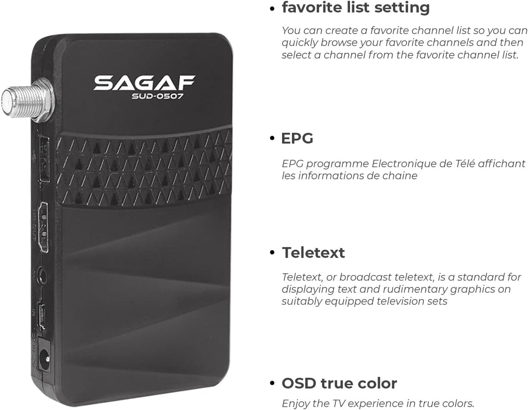 LEYF & Sagaf SUD-0507 Mini Sat Receiver - DVB-S2 - Satelliten Receiver - Full HD 1080p Digital Recei