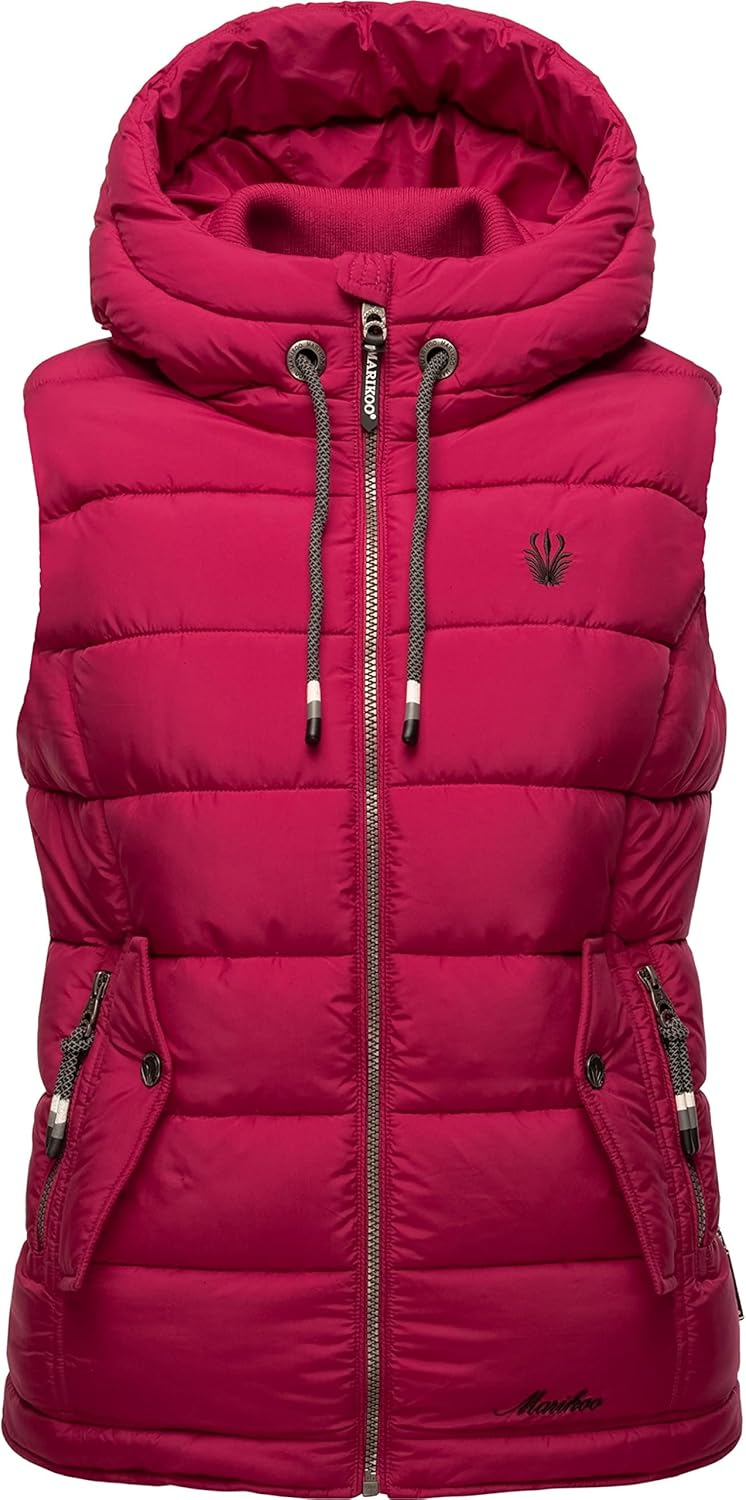 MARIKOO Damen leichte Übergangsweste Steppweste mit Kapuze Taisaa XS-3XL, XS Fuchsia
