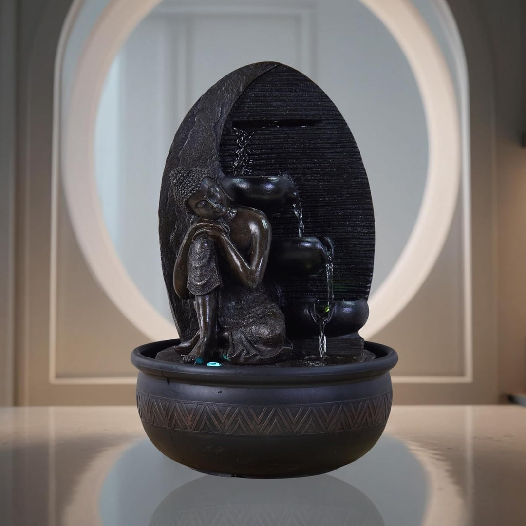 Zen'Light Zimmerbrunnen Buddha Grace, Kunstharz, bronzefarben, 26 x 26 x 40