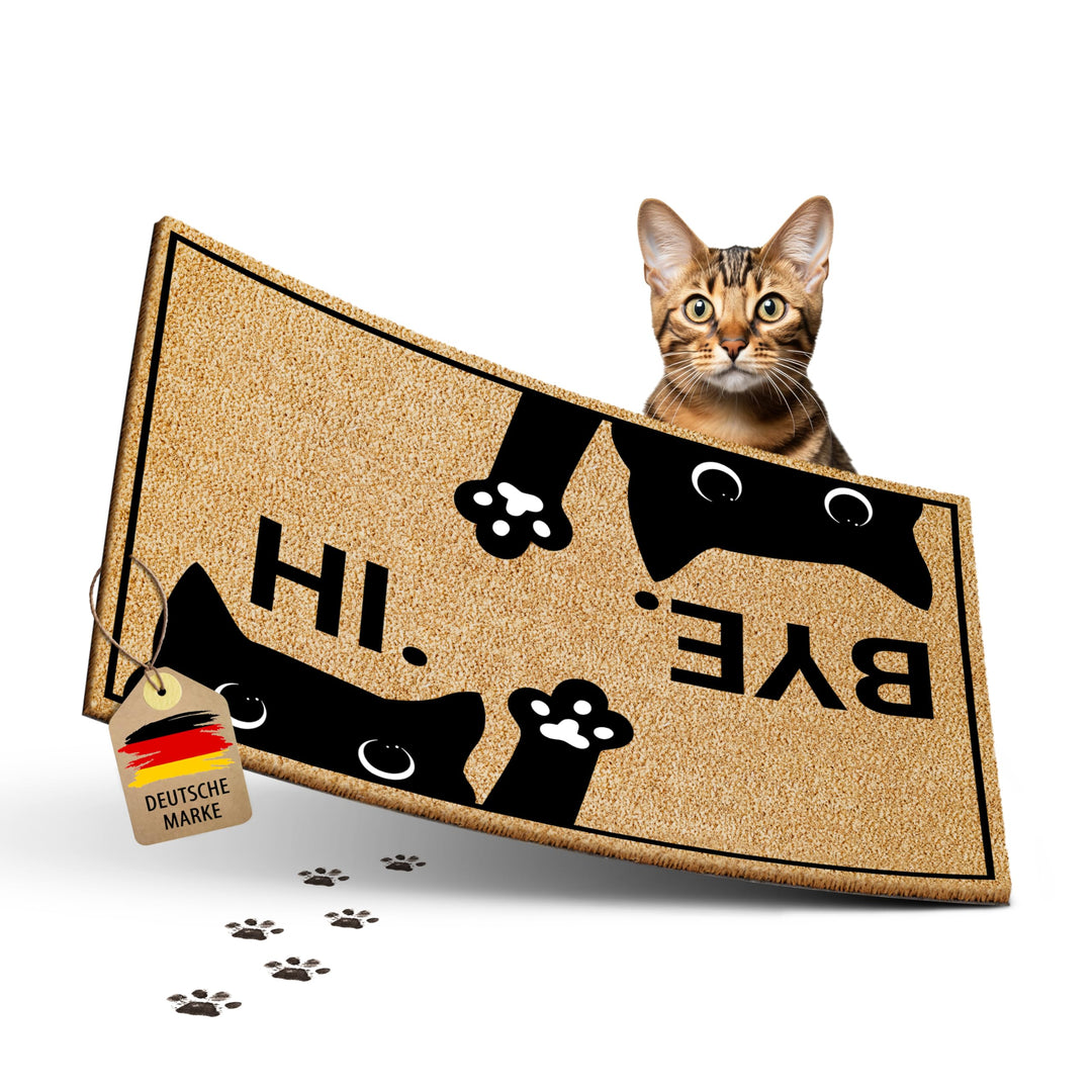 ElbFuchs Katzen-Fussmatte Kokos 60x40cm Hi & Bye Katze I Extra langlebige & rutschfeste Kokosmatte f
