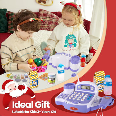 BUYGER Gross Elektronische Kasse Kaufladen Kinder, mit Scanner Waage Mikrofon, Spielkasse mit Litcht