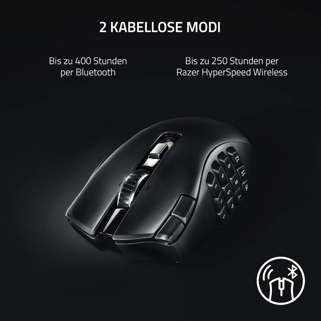 Razer Naga V2 HyperSpeed - Ergonomische Kabellose MMO Gaming Maus (19 Programmierbaren Tasten, Hyper