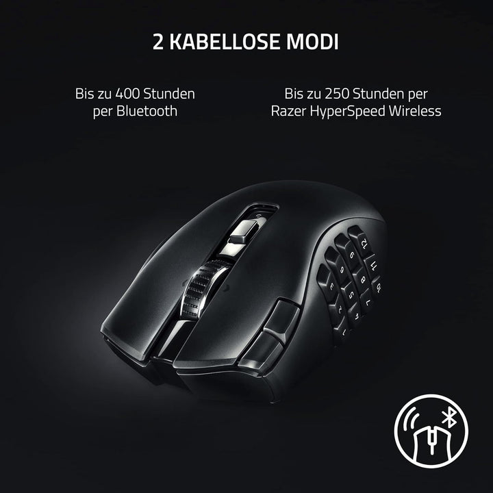 Razer Naga V2 HyperSpeed - Ergonomische Kabellose MMO Gaming Maus (19 Programmierbaren Tasten, Hyper