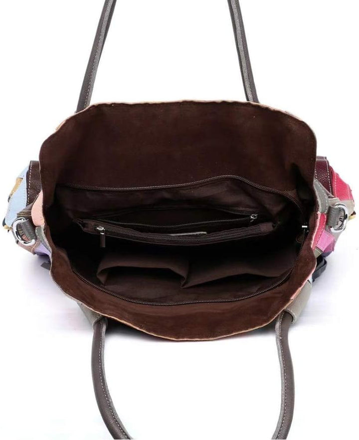 Segater® Damen Multicolor Einkaufstasche Echtes Leder Handtasche Bunte Patchwork Grosse Umhängetasch