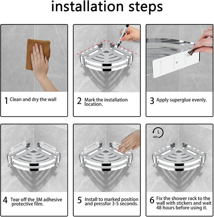 Duschablage Ohne Bohren, Duschregale aus 304 Edelstahl mit 2 Haken, Dusche Silber Duschregale, Dusch