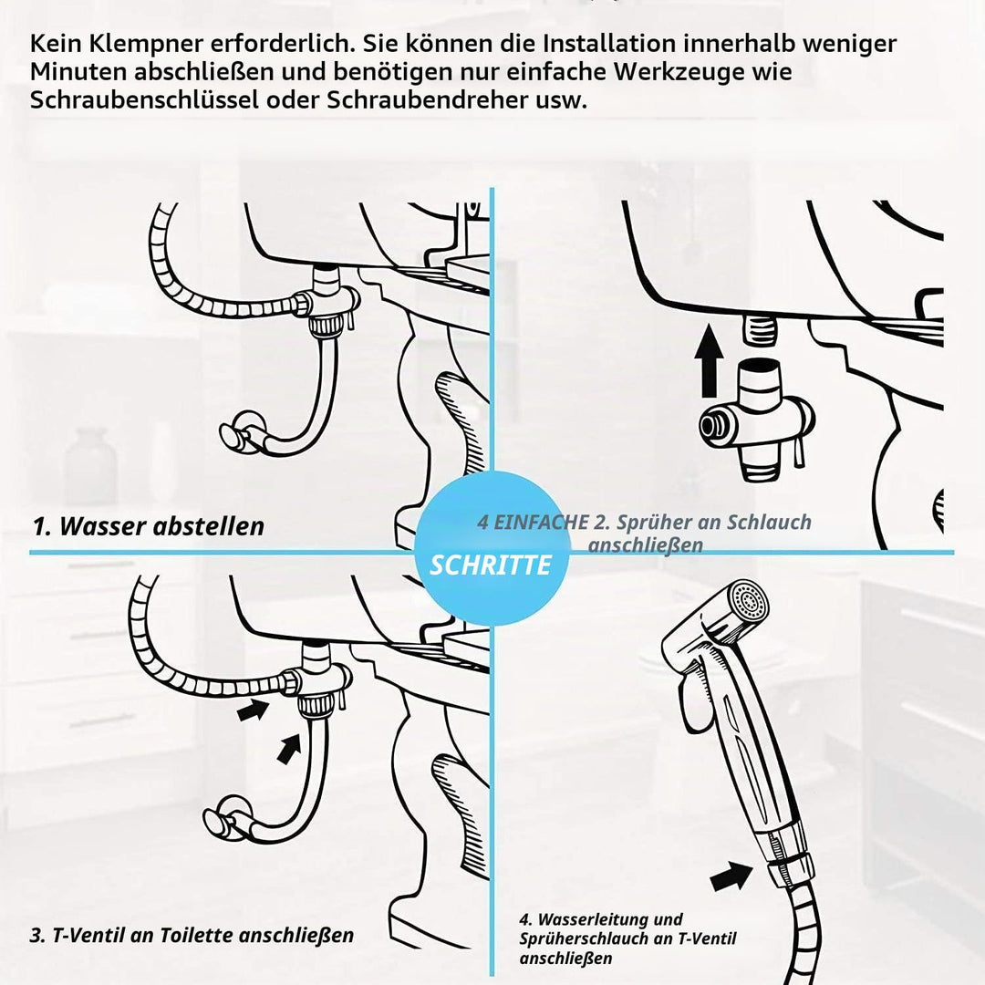 WC-Sprühflasche, Handbrause, Bidet, aus Edelstahl – mit 3-Wege-Ventil (1/2-3/8 Zoll), perfekt für pe