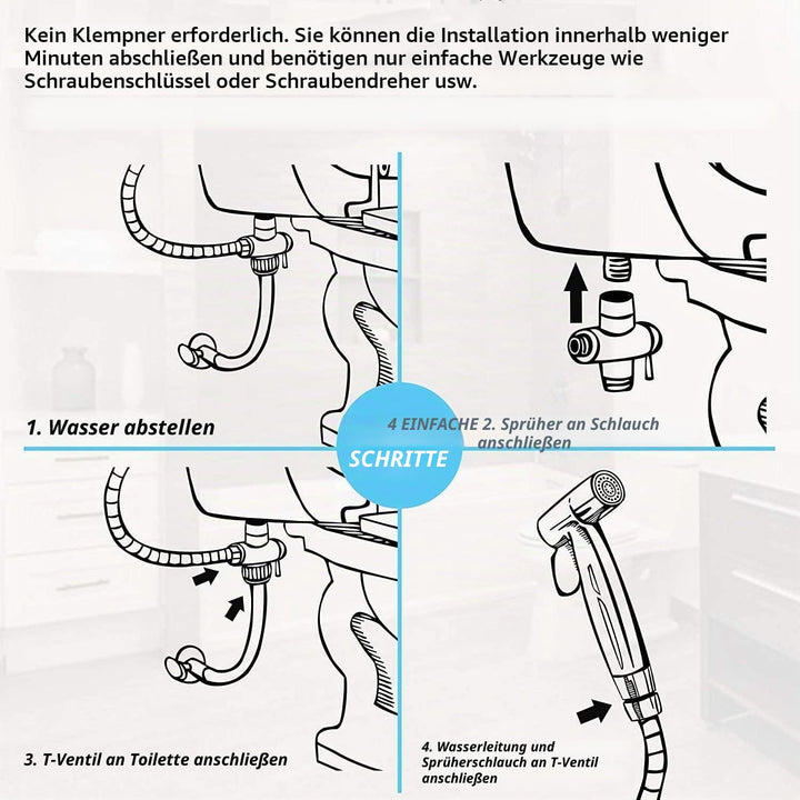 WC-Sprühflasche, Handbrause, Bidet, aus Edelstahl – mit 3-Wege-Ventil (1/2-3/8 Zoll), perfekt für pe