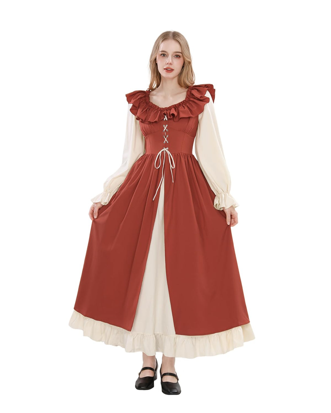 CR ROLECOS Renaissance Kleid Kurzarm Mittelalter Kleidung Damen Puffärmel Viktorianisches Ballkleid