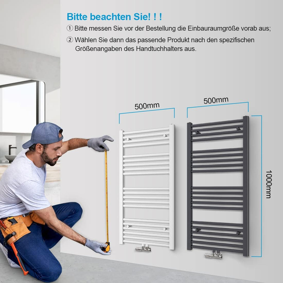 Heilmetz Handtuchtrockner Badheizkörper 1000 x 500 mm Anthrazit Handtuchheizkörper für Wasser Heizkö