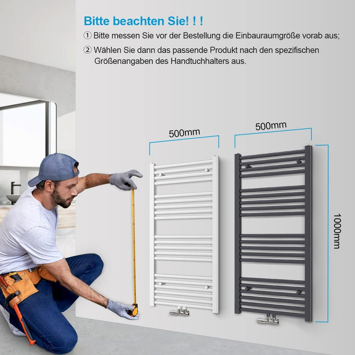 Heilmetz Handtuchtrockner Badheizkörper 1000 x 500 mm Anthrazit Handtuchheizkörper für Wasser Heizkö