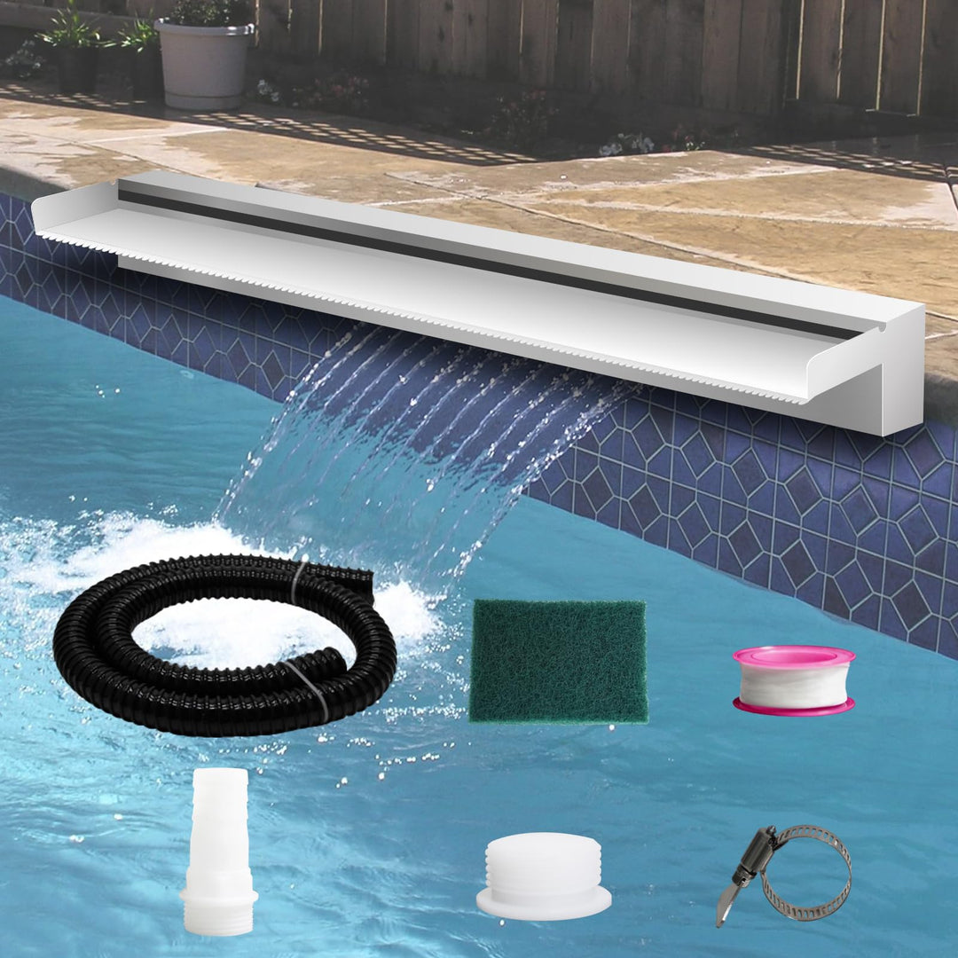 Pool Brunnen Edelstahl Teich Wasserfall Spillway Kits für Innen-/Aussendekorativ, 90x20x10cm Pool Wa