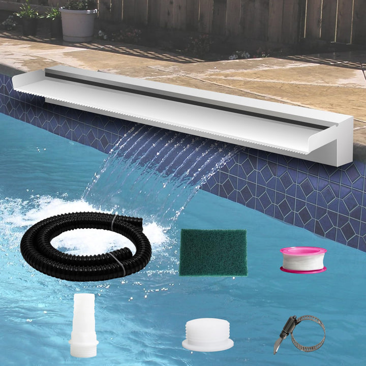 Pool Brunnen Edelstahl Teich Wasserfall Spillway Kits für Innen-/Aussendekorativ, 90x20x10cm Pool Wa