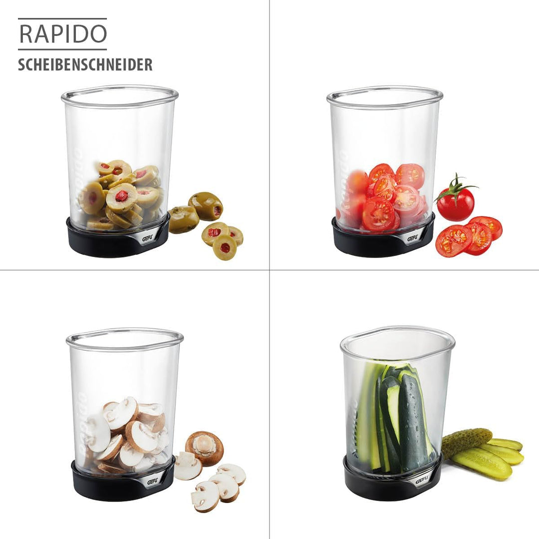 GEFU Scheibenschneider RAPIDO - Profi Schneidebecher für schnelles und sicheres Schneiden von Obst,