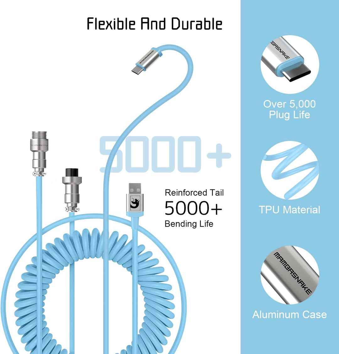 XINMENG X MAMBASNAKE C01 Spiral-Tastaturkabel, Typ-C auf USB-A HyperSpeed-Leitung mit 8KHz-Rücklaufr