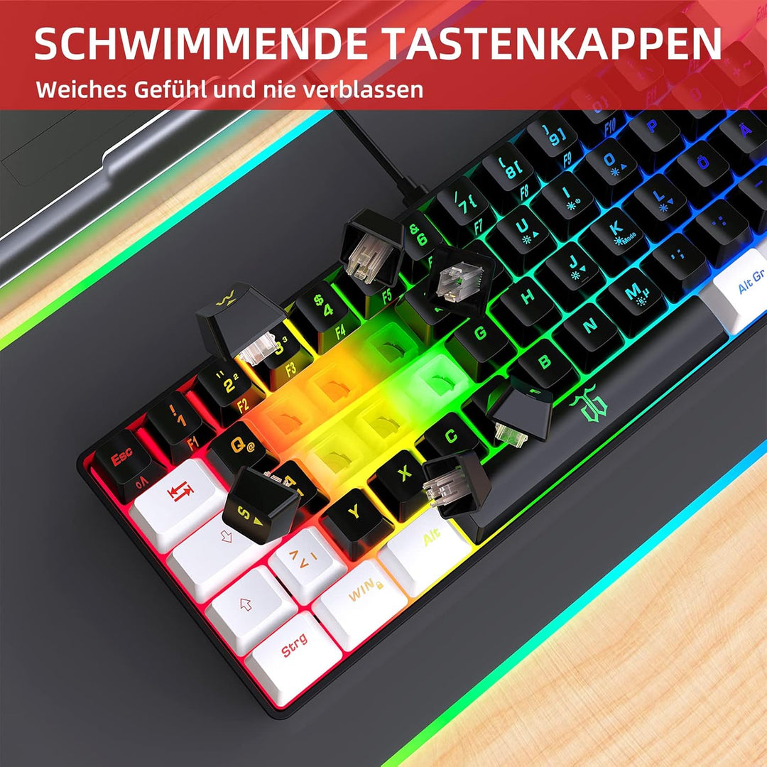 Snpurdiri 60% kabelgebundene Gaming-Tastatur, kleine, tragbare kompakte RGB-Tastatur für PC, Mac, Bü